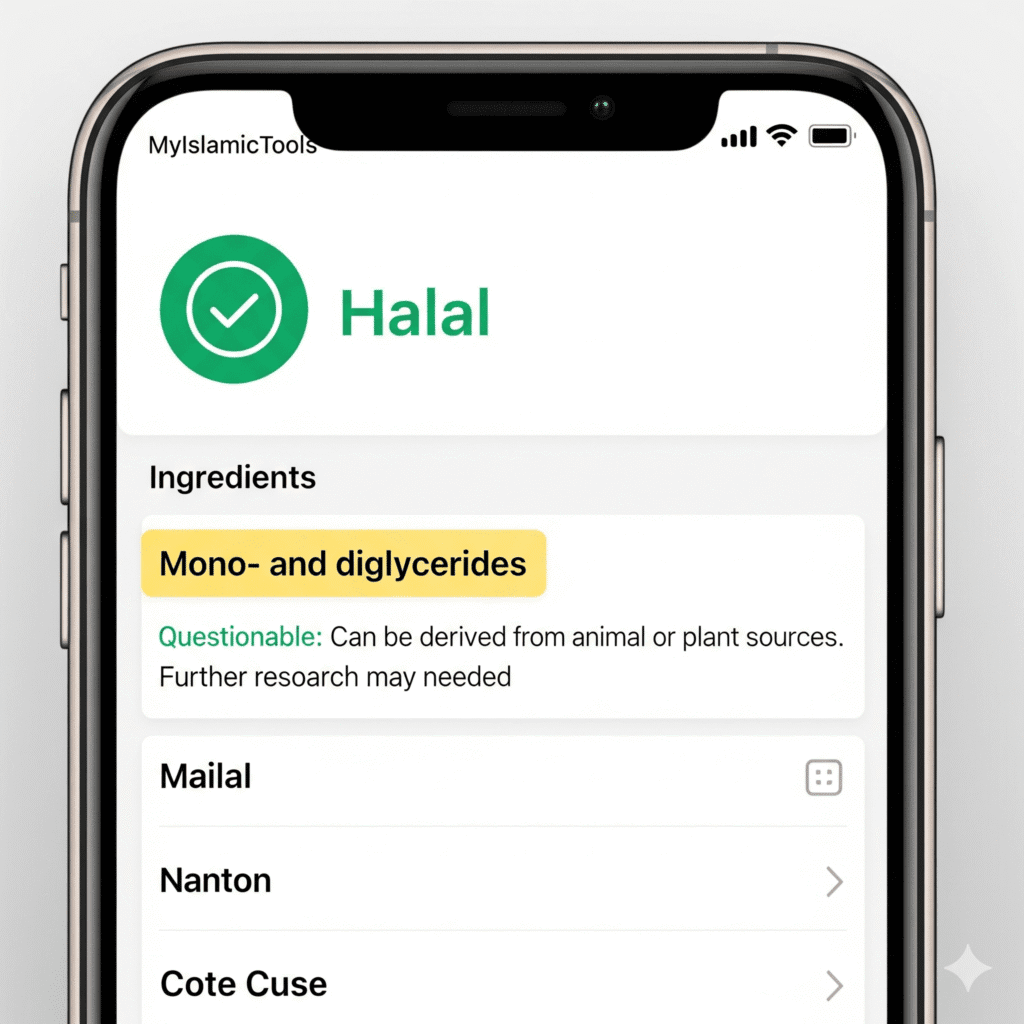 he user interface of the best halal food scanner showing a clear analysis of food ingredients.